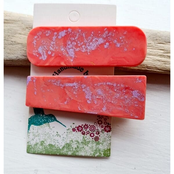 Salmon pink - lilac - resin hair clips