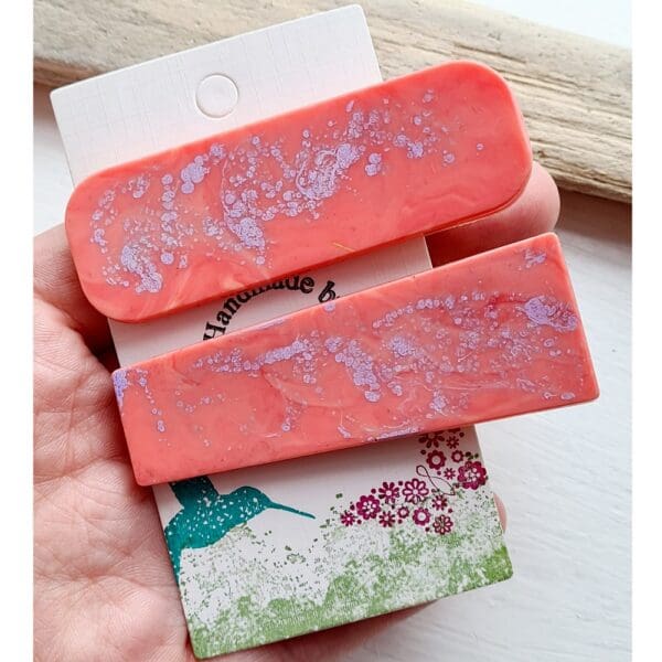 Salmon pink - lilac - resin hair clips