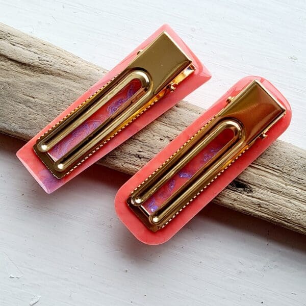 Salmon pink - lilac - resin hair clips