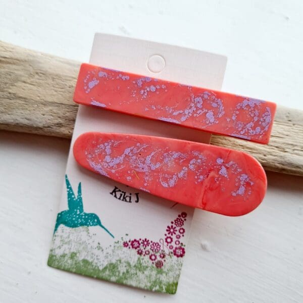 Salmon pink - lilac - resin hair clips