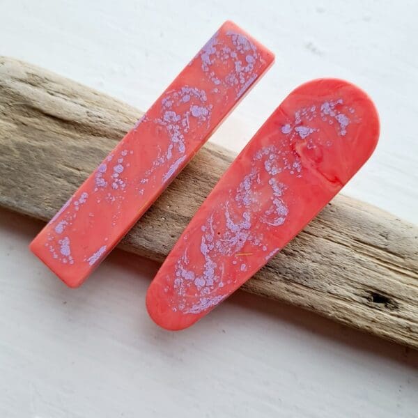 Salmon pink - lilac - resin hair clips