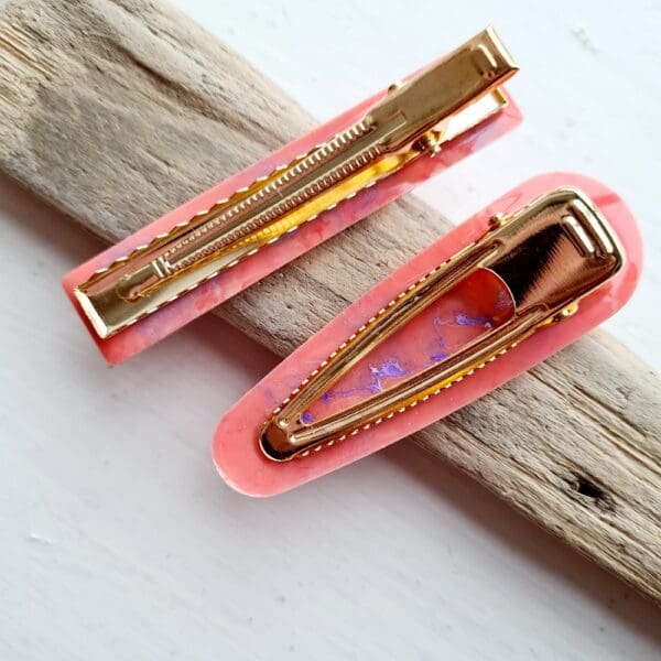 Salmon pink - lilac - resin hair clips