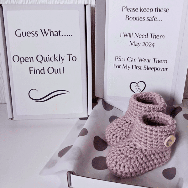 Personalised Pregnancy Announcement Gift Box with Handmade Baby Booties - Image 2