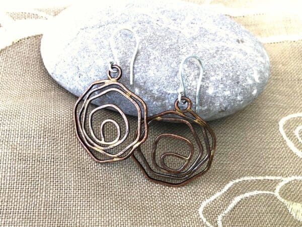 Rose Wire Drop Earrings in Bronze