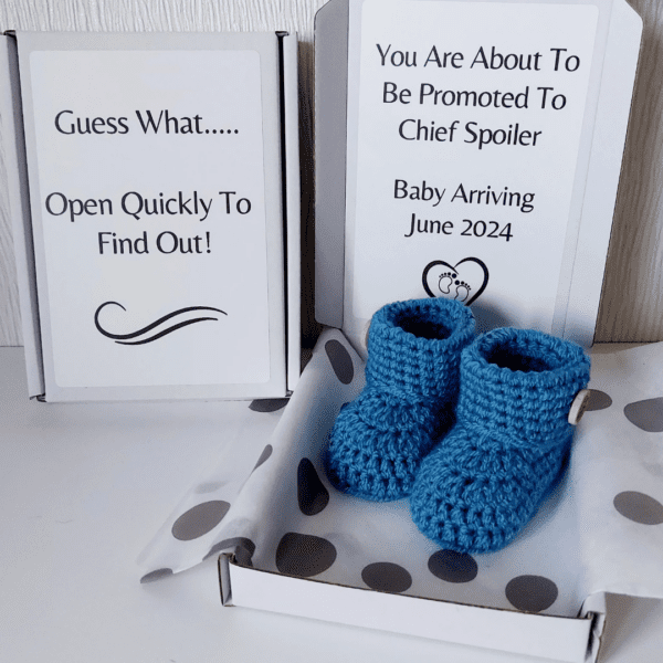 Personalised Pregnancy Announcement Gift Box with Handmade Baby Booties - Image 4