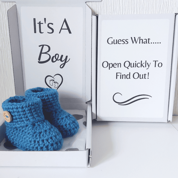 Crochet Baby Booties for Gender Reveal - Unique Announcement Gift Box - Image 3