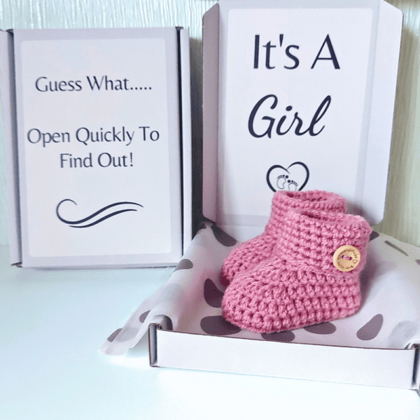 Crochet Baby Booties for Gender Reveal - Unique Announcement Gift Box - Image 2