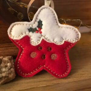 Funny festive red felt with holly in shape of a star