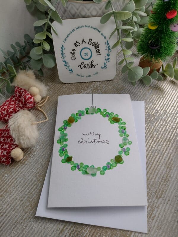 Seaglass watercolour wreath christmas cards