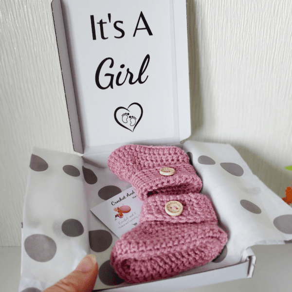 Crochet Baby Booties for Gender Reveal - Unique Announcement Gift Box - Image 4