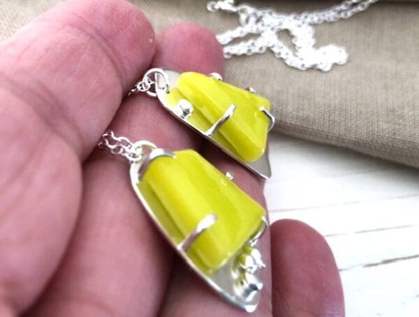 Vibrant Lime Glass Mosaic & Silver Pendants - Image 5