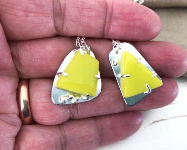 Vibrant Lime Glass Mosaic & Silver Pendants - Image 3