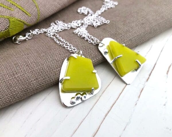 Vibrant Lime Glass Mosaic & Silver Pendants - Image 2