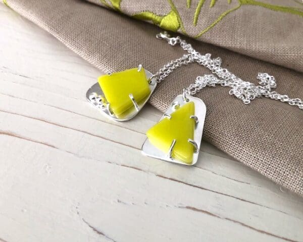 Vibrant Lime Glass Mosaic & Silver Pendants