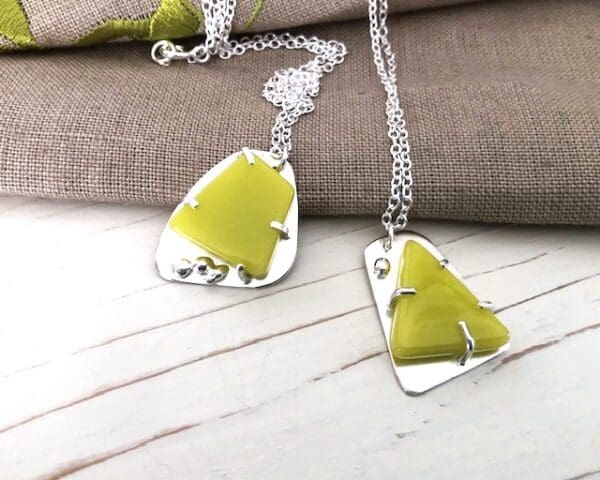 Vibrant Lime Glass Mosaic & Silver Pendants - Image 6