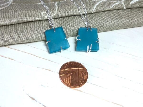 Teal Blue Pendants with a Sea Glass Style Surface Finish - Image 4