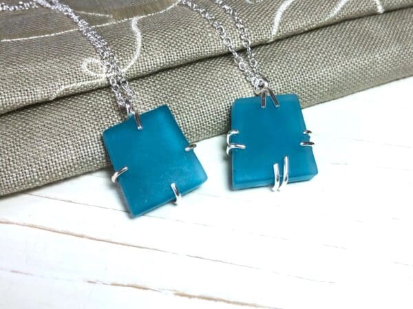 Teal Blue Pendants with a Sea Glass Style Surface Finish