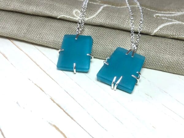 Teal Blue Pendants with a Sea Glass Style Surface Finish - Image 2