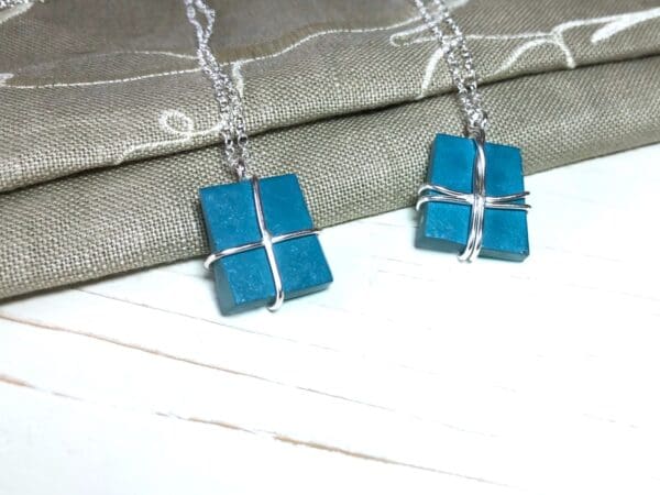 Teal Blue Pendants with a Sea Glass Style Surface Finish - Image 3