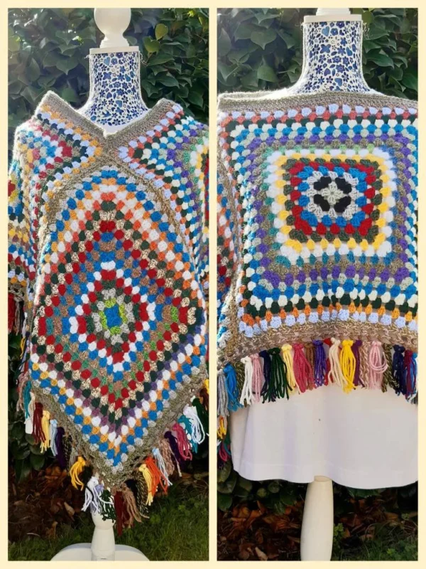 Boho Style Crochet Granny Square Poncho - wear two ways. - Image 3