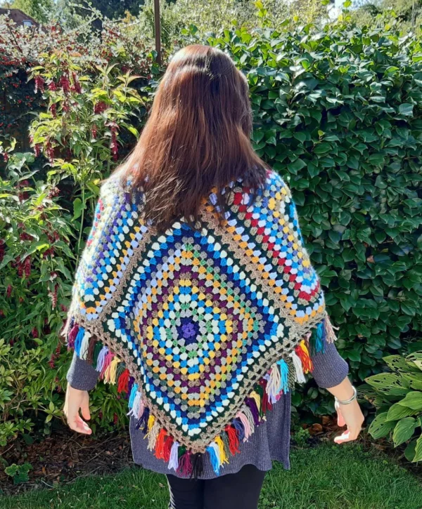 Boho Style Crochet Granny Square Poncho - wear two ways. - Image 4