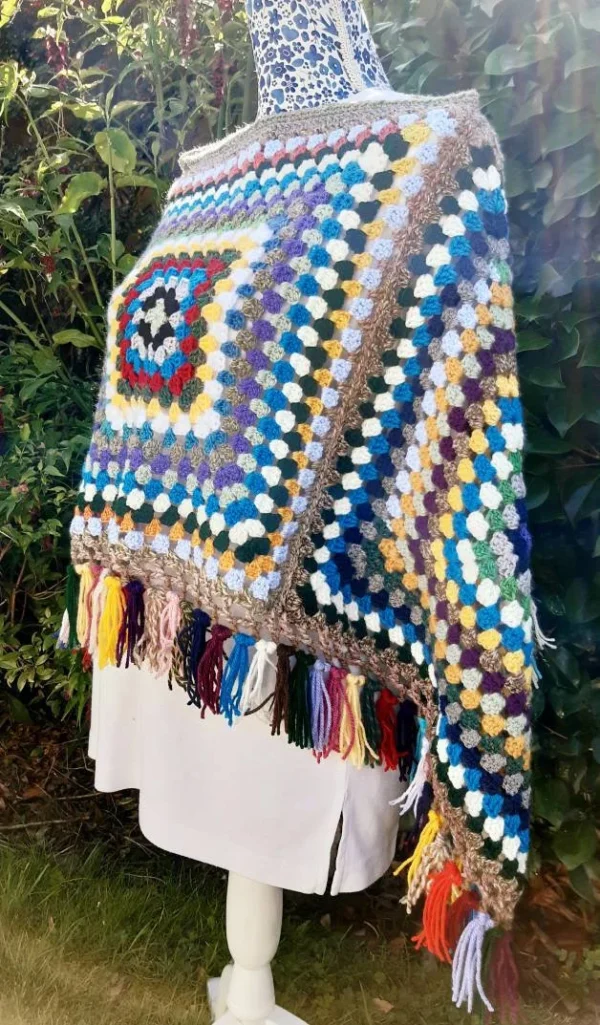 Boho Style Crochet Granny Square Poncho - wear two ways. - Image 2