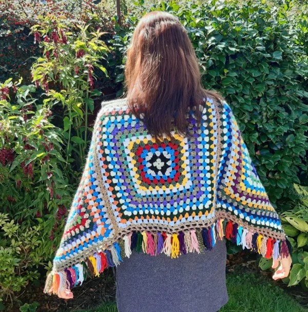 Boho Style Crochet Granny Square Poncho - wear two ways. - Image 5