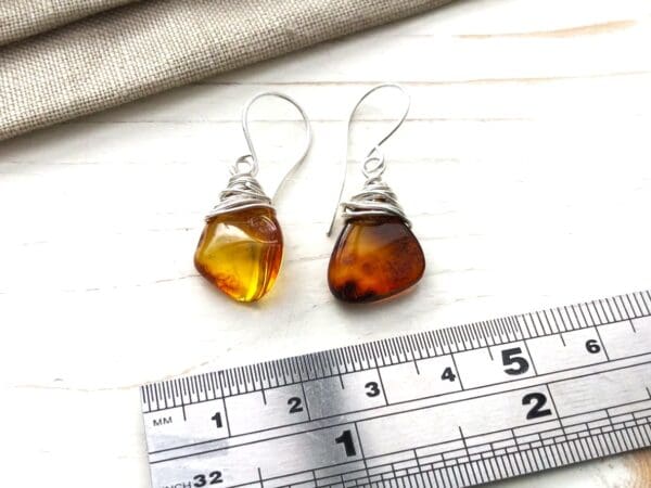 Wire Wrapped Amber Earrings - Image 2