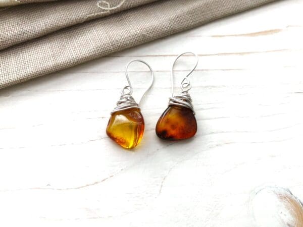 Wire Wrapped Amber Earrings