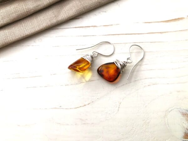 Wire Wrapped Amber Earrings - Image 4