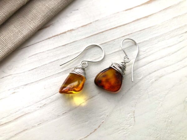 Wire Wrapped Amber Earrings - Image 3