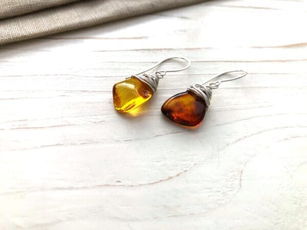 Wire Wrapped Amber Earrings - Image 5