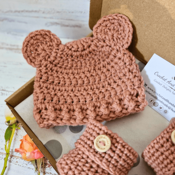 Handmade Baby Gift Set: Teddy Hat And Booties Set - Image 4