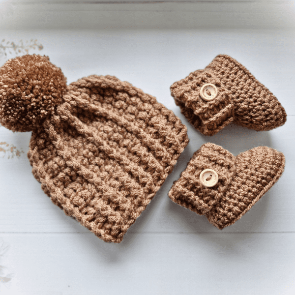 Handmade Crochet Baby Hat & Booties Gift Set - Custom Colours