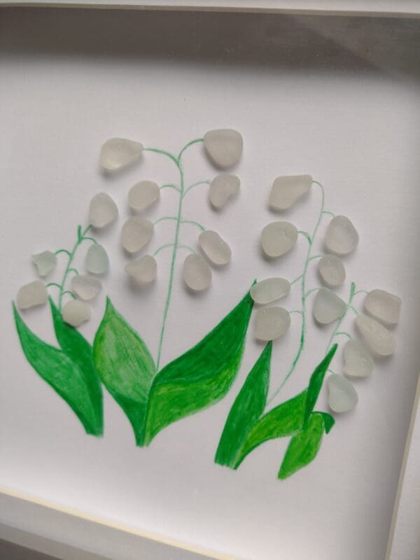 Lily of the valley picture made using seaglass