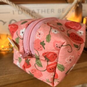 Pink strawberry design fabric make up bag