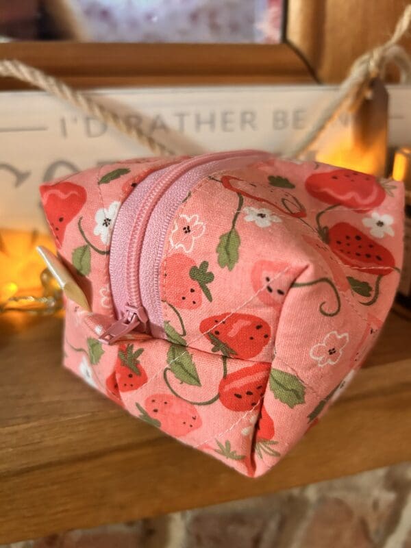 Pink strawberry design fabric make up bag