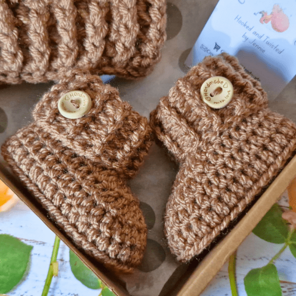 Handmade Crochet Baby Hat & Booties Gift Set - Custom Colours - Image 2