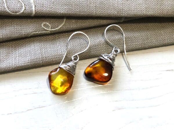 Wire Wrapped Amber Earrings - Image 6