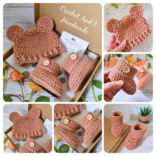 Handmade Baby Gift Set: Teddy Hat And Booties Set - Image 7