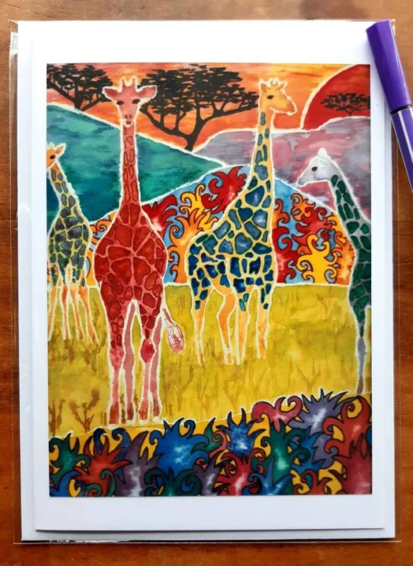 Groovy Giraffes Greetings Card - blank inside.