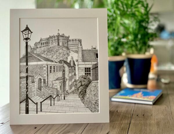 Edinburgh Castle, The Vennel, Edinburgh Art, Wall Decor, Edinburgh Drawing, Scotland Art, Illustration, Art Print, Edinburgh City