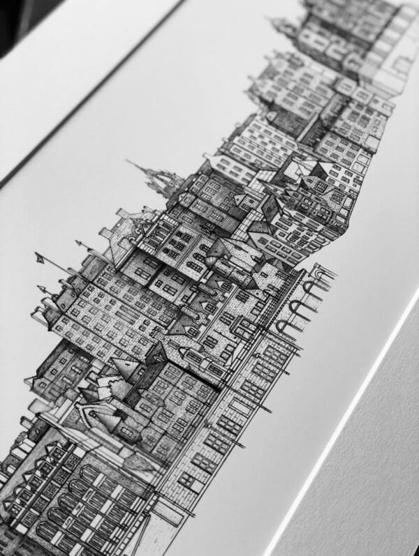 Edinburgh City Skyline, Edinburgh Old Town, Art Drawing, Edinburgh Artwork, Scotland, Architecture Art, Edinburgh Panoramic Cityscape