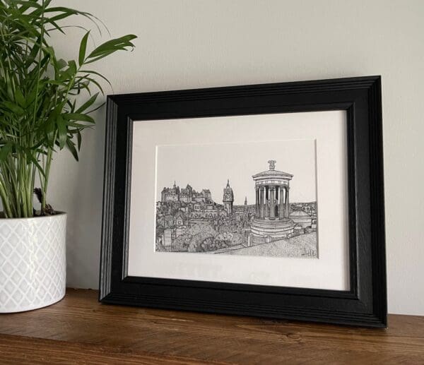 Edinburgh City from Calton Hill •  Edinburgh, Scotland • Wall Art • Framed Print • Print from original drawing