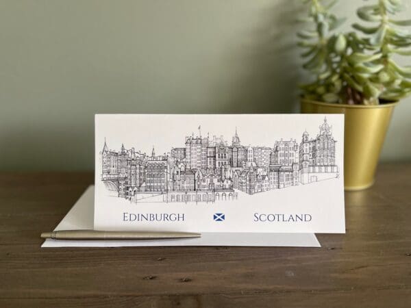 The Edinburgh Skyline, Greetings Card, Folded Card, Scotland, Edinburgh Old Town Drawing, Card, Greetings Card, Postcard