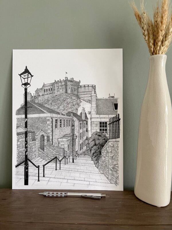 Edinburgh Castle Drawing, Art Print, The Vennel, Museum Grade Paper