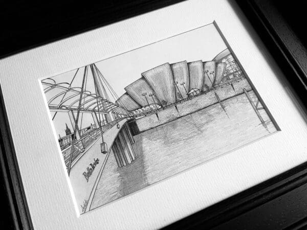 Glasgow Armadillo, Glasgow Drawing, Scottish Art, Architecture drawing, Cityscape Wall Decor, Framed Art Drawing Illustration