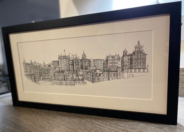 Edinburgh City Skyline, Old Town Panoramic, Cityscape, Drawing, Edinburgh Artwork, Scotland, Architecture Art, Unique Handmade Illustration