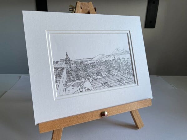 Edinburgh City facing Balmoral Hotel and Salisbury Crags - Original Sketch, Edinburgh City, Drawing, Scotland, Artwork