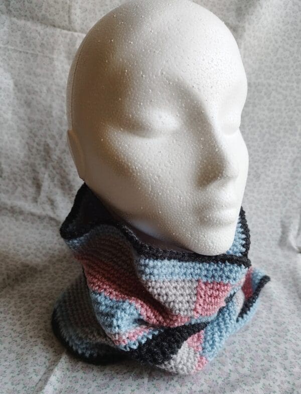 Cowl / Collar Scarf - Pale Blue, Pink and Grey